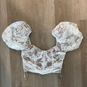 For Love And Lemons White Lace Puff Sleeve Blouse